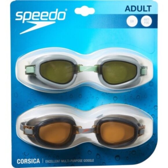 New Speedo Corsica Swim Goggles - 2-Pack (for Adults) - BLACK/EMERALD/GREY/AMBER - Picture 1 of 1